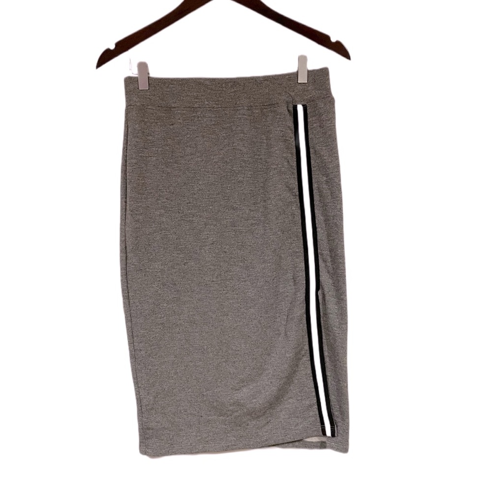 *Sundry* Grey Cotton Skirt with Blue/White Stripe + Side Slit, Size 2